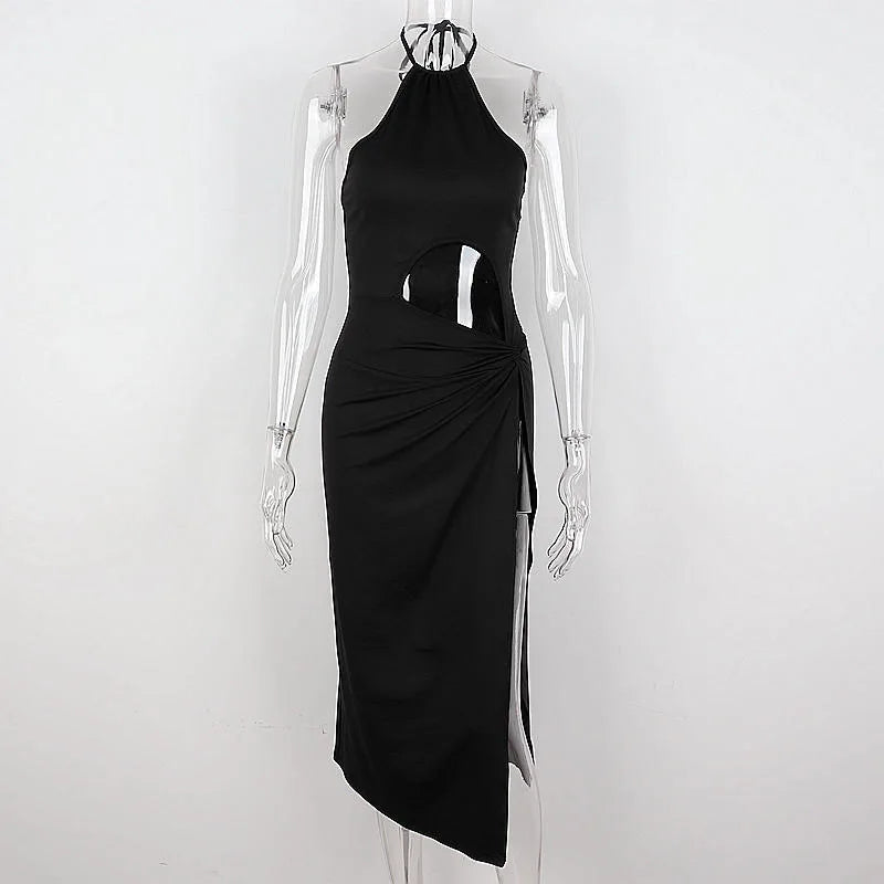 WhereMery Fashion Off Shoulder High-waist Backless Solid Long Dress Sexy Elegant Hollow Out Split Dresses Summer Women Vestidos