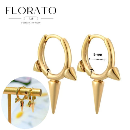 925 Silver Needle Rivet Micropaved Zircon Pendant Hoop Earrings For Women Punk Vintage Earrings Fashion Party Jewelry Gifts