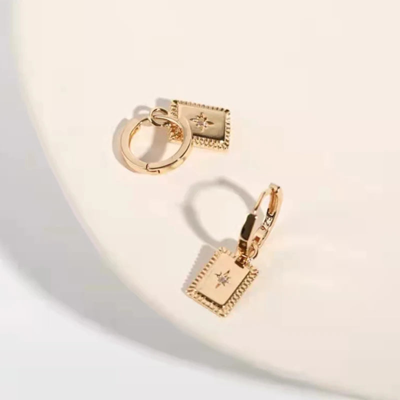 925 Silver Needle Rivet Micropaved Zircon Pendant Hoop Earrings For Women Punk Vintage Earrings Fashion Party Jewelry Gifts