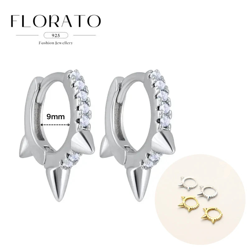 925 Silver Needle Rivet Micropaved Zircon Pendant Hoop Earrings For Women Punk Vintage Earrings Fashion Party Jewelry Gifts