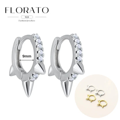 925 Silver Needle Rivet Micropaved Zircon Pendant Hoop Earrings For Women Punk Vintage Earrings Fashion Party Jewelry Gifts