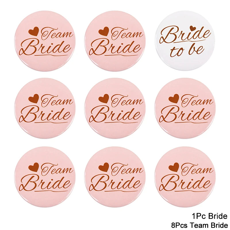 12/1pcs Bride to be Team Bride Badge for Wedding Bridal Shower Decoration Bridesmaids Gift Bachelorette Party Hen Night Supplies