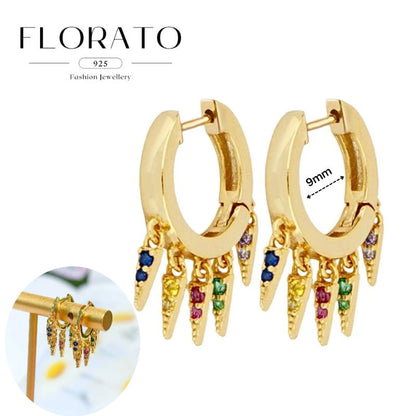 925 Silver Needle Rivet Micropaved Zircon Pendant Hoop Earrings For Women Punk Vintage Earrings Fashion Party Jewelry Gifts