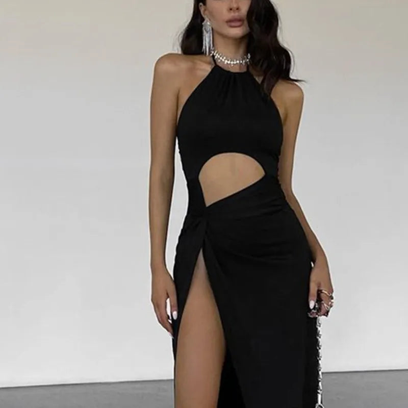 WhereMery Fashion Off Shoulder High-waist Backless Solid Long Dress Sexy Elegant Hollow Out Split Dresses Summer Women Vestidos