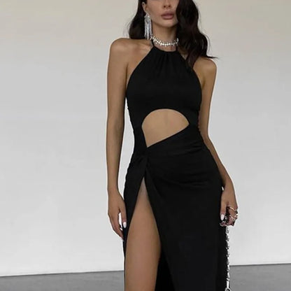 WhereMery Fashion Off Shoulder High-waist Backless Solid Long Dress Sexy Elegant Hollow Out Split Dresses Summer Women Vestidos