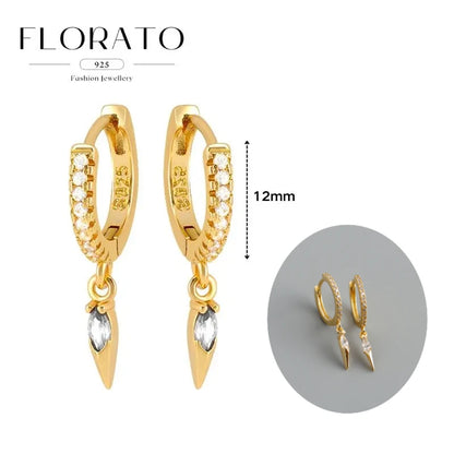 925 Silver Needle Rivet Micropaved Zircon Pendant Hoop Earrings For Women Punk Vintage Earrings Fashion Party Jewelry Gifts