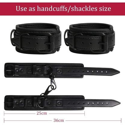 Leather Handcuffs Sex Play with Blindfold Silk Eye Cover Role Play Set for Couples Adults Wife SM Bondage Restraints Fetish Kit