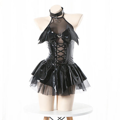 AltGoth Sexy Cosplay Pu Dress Women Harajuku Streetwear Grunge Bandage Hollow Out Bats Dress Punk Y2k E-girl Mall Gothic Clothes