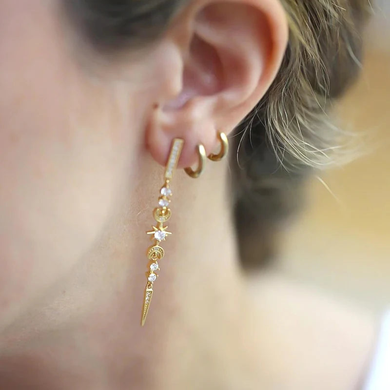 925 Silver Needle Rivet Micropaved Zircon Pendant Hoop Earrings For Women Punk Vintage Earrings Fashion Party Jewelry Gifts