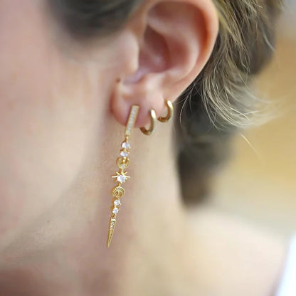 925 Silver Needle Rivet Micropaved Zircon Pendant Hoop Earrings For Women Punk Vintage Earrings Fashion Party Jewelry Gifts