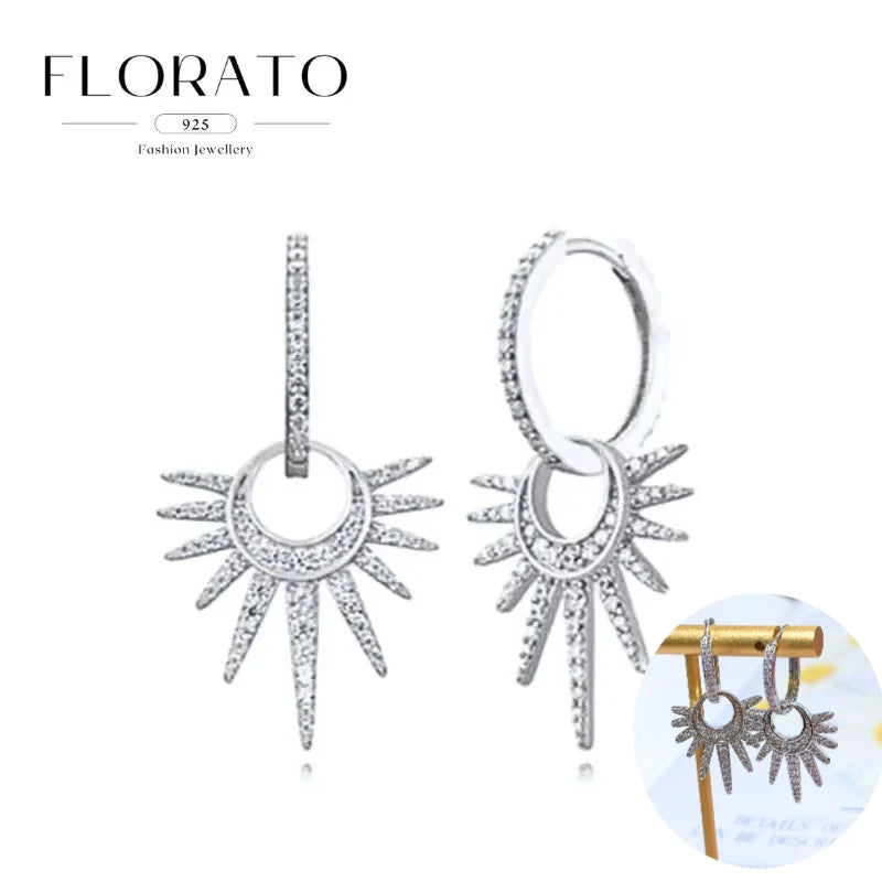 925 Silver Needle Rivet Micropaved Zircon Pendant Hoop Earrings For Women Punk Vintage Earrings Fashion Party Jewelry Gifts