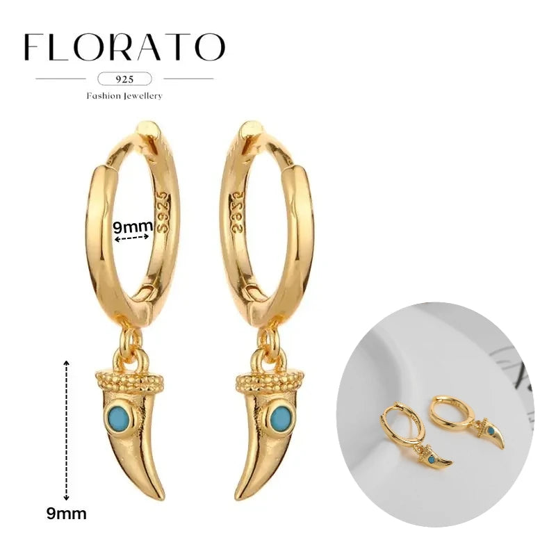 925 Silver Needle Rivet Micropaved Zircon Pendant Hoop Earrings For Women Punk Vintage Earrings Fashion Party Jewelry Gifts