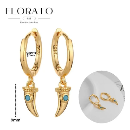 925 Silver Needle Rivet Micropaved Zircon Pendant Hoop Earrings For Women Punk Vintage Earrings Fashion Party Jewelry Gifts