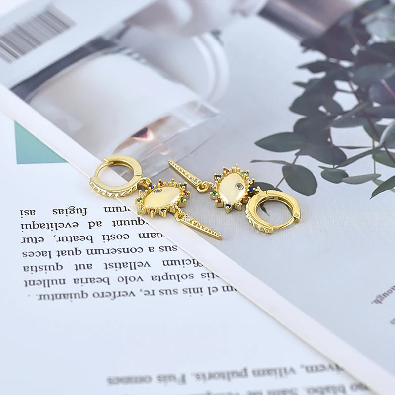 925 Silver Needle Rivet Micropaved Zircon Pendant Hoop Earrings For Women Punk Vintage Earrings Fashion Party Jewelry Gifts