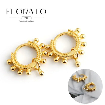 925 Silver Needle Rivet Micropaved Zircon Pendant Hoop Earrings For Women Punk Vintage Earrings Fashion Party Jewelry Gifts