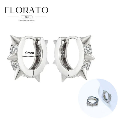 925 Silver Needle Rivet Micropaved Zircon Pendant Hoop Earrings For Women Punk Vintage Earrings Fashion Party Jewelry Gifts