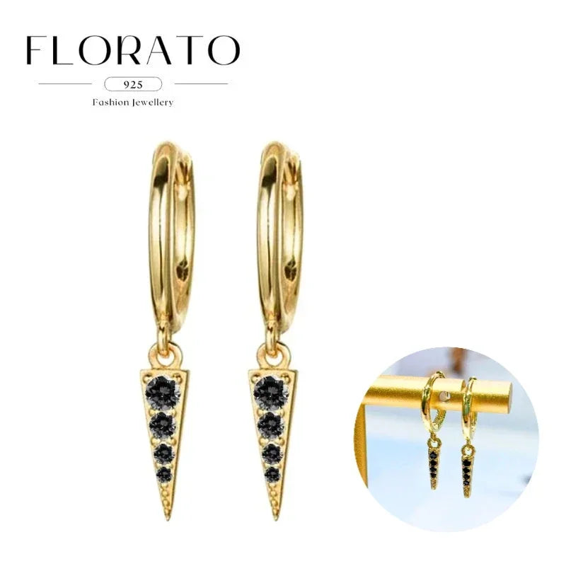 925 Silver Needle Rivet Micropaved Zircon Pendant Hoop Earrings For Women Punk Vintage Earrings Fashion Party Jewelry Gifts