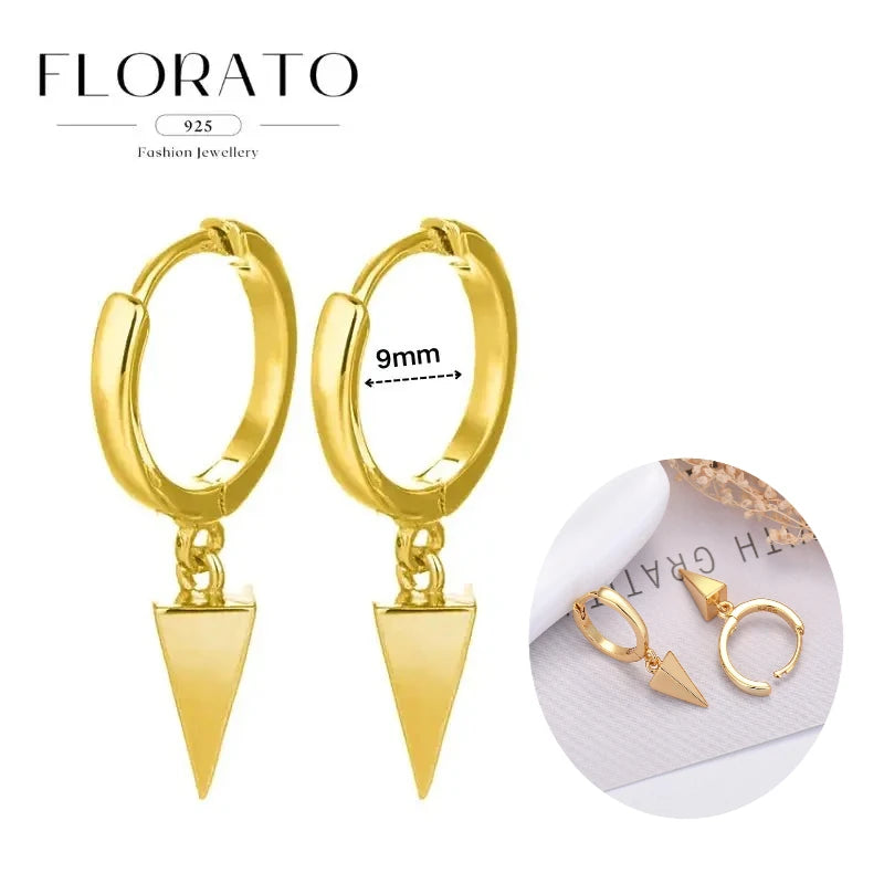 925 Silver Needle Rivet Micropaved Zircon Pendant Hoop Earrings For Women Punk Vintage Earrings Fashion Party Jewelry Gifts