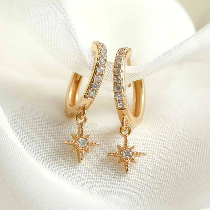 925 Silver Needle Rivet Micropaved Zircon Pendant Hoop Earrings For Women Punk Vintage Earrings Fashion Party Jewelry Gifts