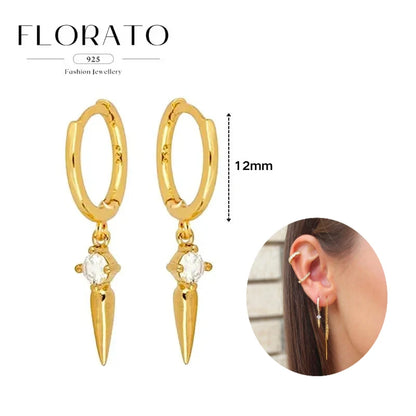 925 Silver Needle Rivet Micropaved Zircon Pendant Hoop Earrings For Women Punk Vintage Earrings Fashion Party Jewelry Gifts