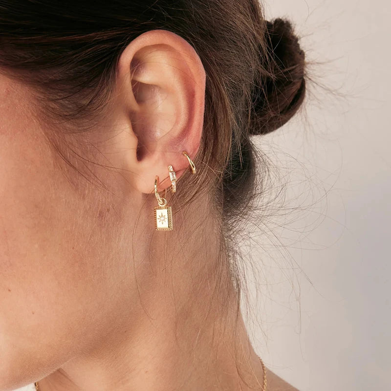 925 Silver Needle Rivet Micropaved Zircon Pendant Hoop Earrings For Women Punk Vintage Earrings Fashion Party Jewelry Gifts