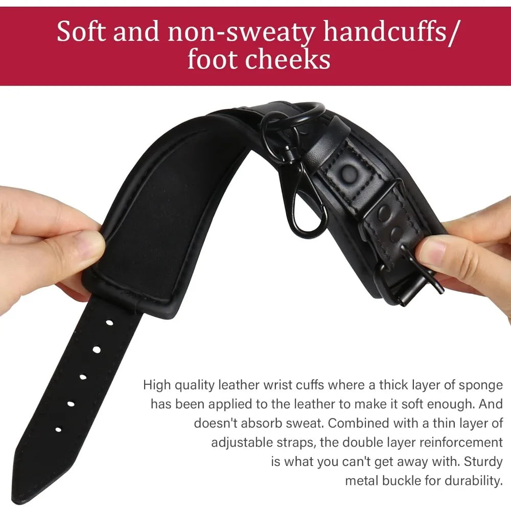 Leather Handcuffs Sex Play with Blindfold Silk Eye Cover Role Play Set for Couples Adults Wife SM Bondage Restraints Fetish Kit