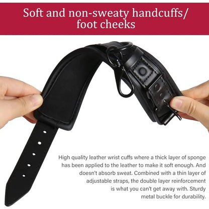Leather Handcuffs Sex Play with Blindfold Silk Eye Cover Role Play Set for Couples Adults Wife SM Bondage Restraints Fetish Kit