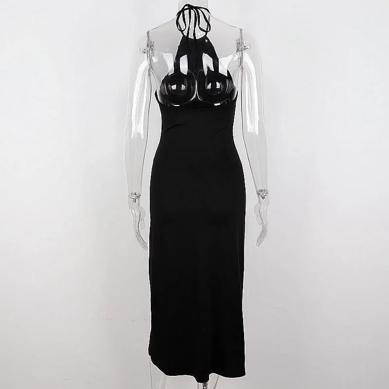 WhereMery Fashion Off Shoulder High-waist Backless Solid Long Dress Sexy Elegant Hollow Out Split Dresses Summer Women Vestidos
