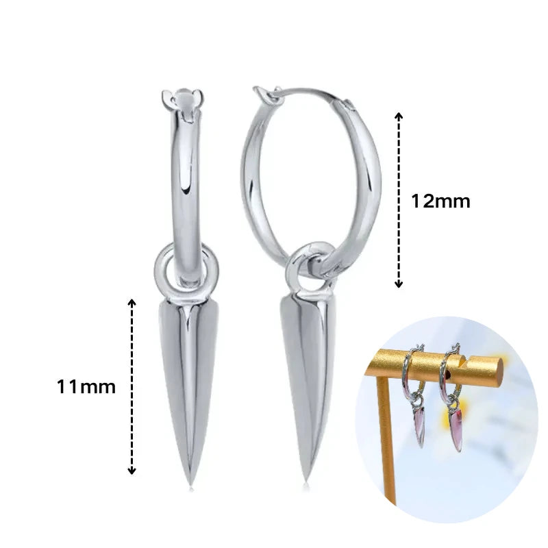 925 Silver Needle Rivet Micropaved Zircon Pendant Hoop Earrings For Women Punk Vintage Earrings Fashion Party Jewelry Gifts
