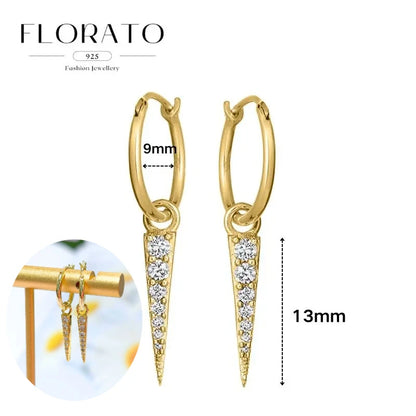 925 Silver Needle Rivet Micropaved Zircon Pendant Hoop Earrings For Women Punk Vintage Earrings Fashion Party Jewelry Gifts
