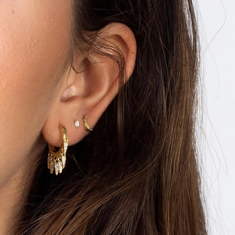 925 Silver Needle Rivet Micropaved Zircon Pendant Hoop Earrings For Women Punk Vintage Earrings Fashion Party Jewelry Gifts