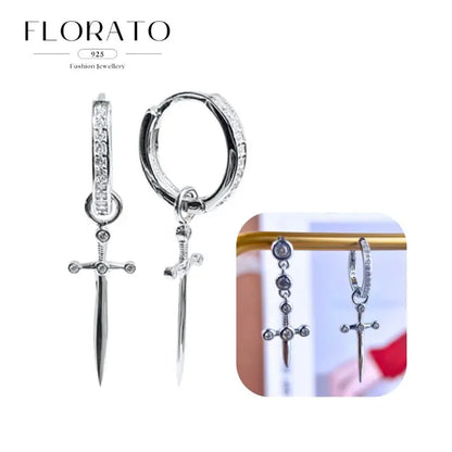 925 Silver Needle Rivet Micropaved Zircon Pendant Hoop Earrings For Women Punk Vintage Earrings Fashion Party Jewelry Gifts