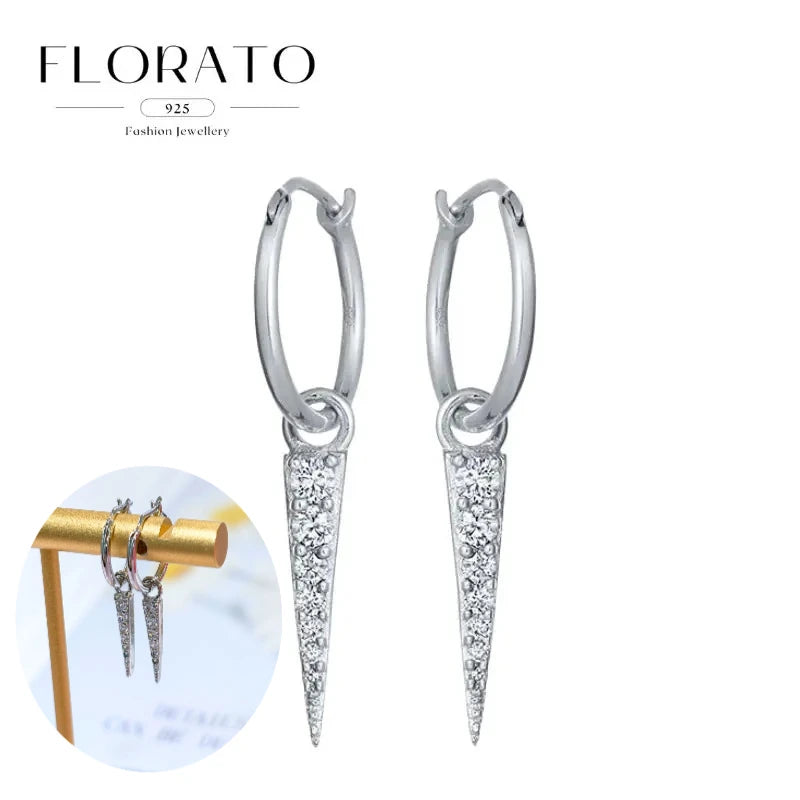925 Silver Needle Rivet Micropaved Zircon Pendant Hoop Earrings For Women Punk Vintage Earrings Fashion Party Jewelry Gifts