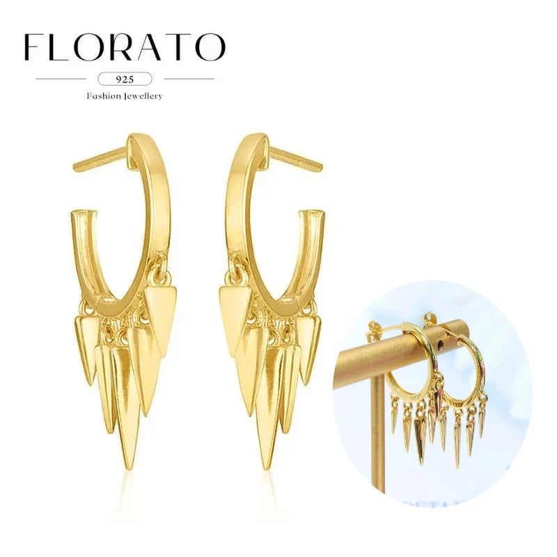 925 Silver Needle Rivet Micropaved Zircon Pendant Hoop Earrings For Women Punk Vintage Earrings Fashion Party Jewelry Gifts