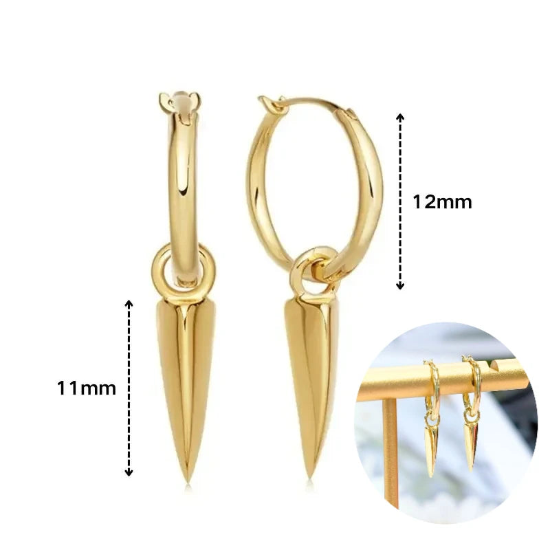 925 Silver Needle Rivet Micropaved Zircon Pendant Hoop Earrings For Women Punk Vintage Earrings Fashion Party Jewelry Gifts