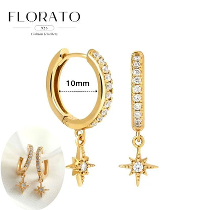 925 Silver Needle Rivet Micropaved Zircon Pendant Hoop Earrings For Women Punk Vintage Earrings Fashion Party Jewelry Gifts