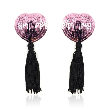 1Pair Sexy Pasties Stickers Sequin Nipple Covers with Tassels Heart Shape Nipple Stickers Pasties Wholesale Chest Stickers