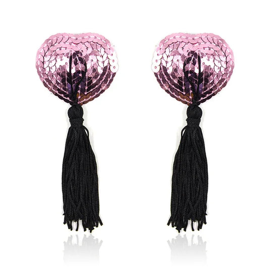1Pair Sexy Pasties Stickers Sequin Nipple Covers with Tassels Heart Shape Nipple Stickers Pasties Wholesale Chest Stickers