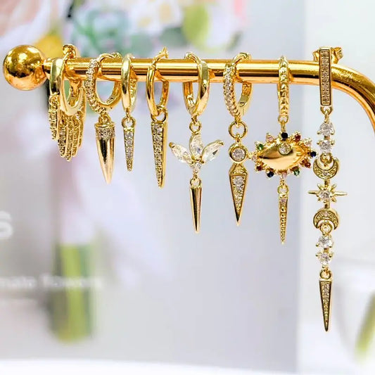 925 Silver Needle Rivet Micropaved Zircon Pendant Hoop Earrings For Women Punk Vintage Earrings Fashion Party Jewelry Gifts