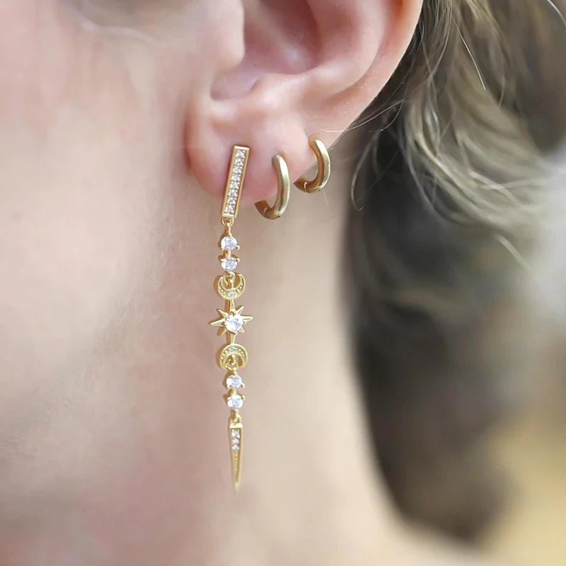 925 Silver Needle Rivet Micropaved Zircon Pendant Hoop Earrings For Women Punk Vintage Earrings Fashion Party Jewelry Gifts