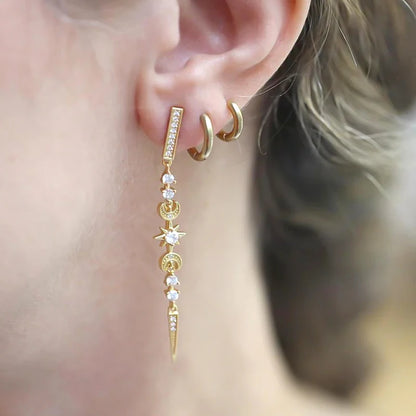 925 Silver Needle Rivet Micropaved Zircon Pendant Hoop Earrings For Women Punk Vintage Earrings Fashion Party Jewelry Gifts