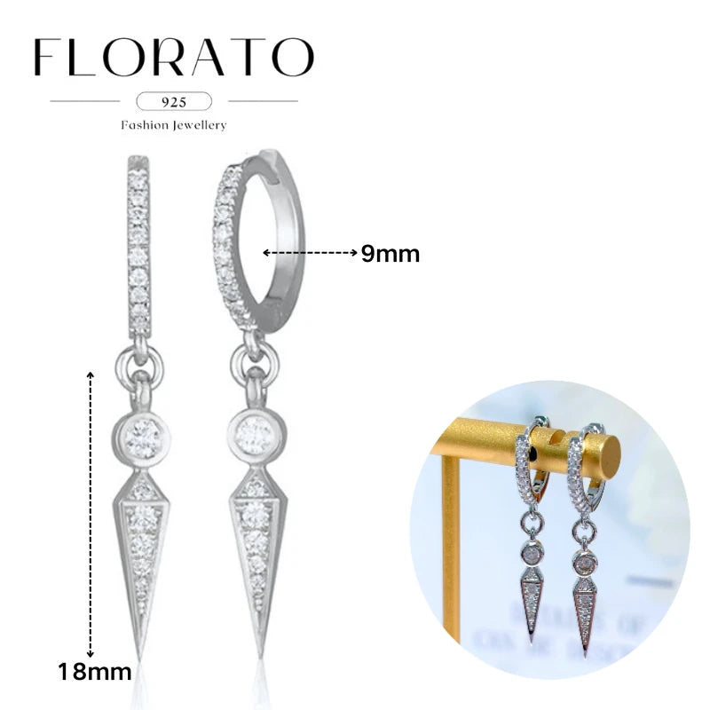 925 Silver Needle Rivet Micropaved Zircon Pendant Hoop Earrings For Women Punk Vintage Earrings Fashion Party Jewelry Gifts