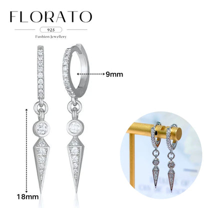 925 Silver Needle Rivet Micropaved Zircon Pendant Hoop Earrings For Women Punk Vintage Earrings Fashion Party Jewelry Gifts