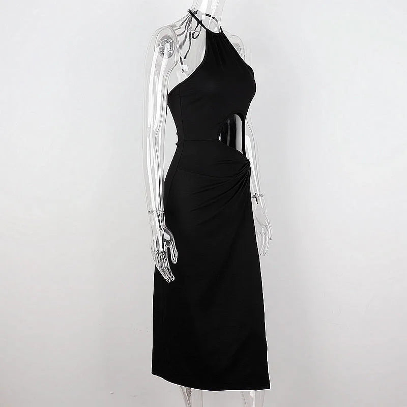 WhereMery Fashion Off Shoulder High-waist Backless Solid Long Dress Sexy Elegant Hollow Out Split Dresses Summer Women Vestidos