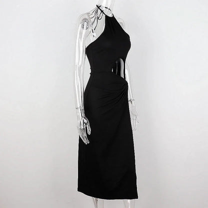 WhereMery Fashion Off Shoulder High-waist Backless Solid Long Dress Sexy Elegant Hollow Out Split Dresses Summer Women Vestidos