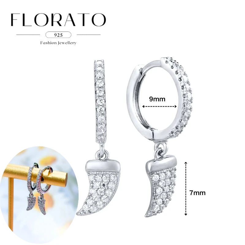 925 Silver Needle Rivet Micropaved Zircon Pendant Hoop Earrings For Women Punk Vintage Earrings Fashion Party Jewelry Gifts