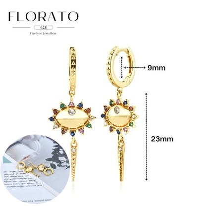 925 Silver Needle Rivet Micropaved Zircon Pendant Hoop Earrings For Women Punk Vintage Earrings Fashion Party Jewelry Gifts