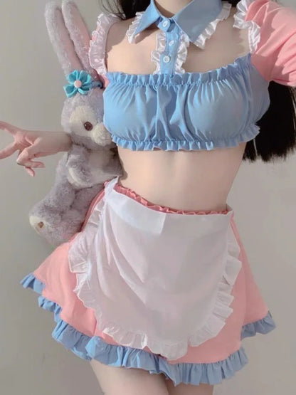 Maid Cosplay Bunny Kimono Lace Rabbit Woman Set Anime Costumes Waitress Uniform Comic Show Apparel Backless Sleepwear Gowns
