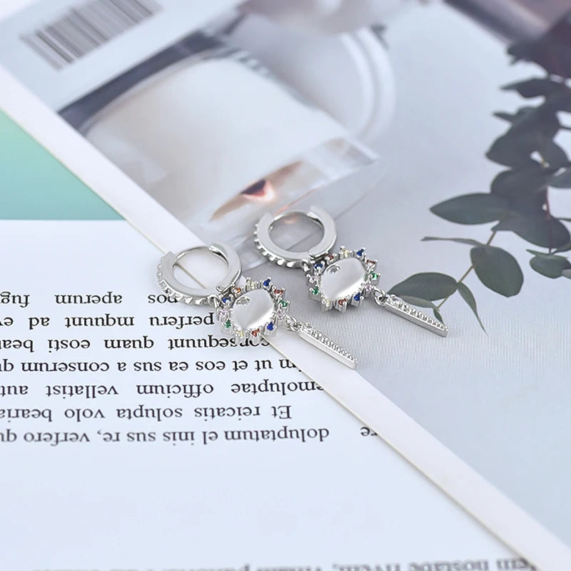 925 Silver Needle Rivet Micropaved Zircon Pendant Hoop Earrings For Women Punk Vintage Earrings Fashion Party Jewelry Gifts