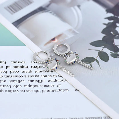925 Silver Needle Rivet Micropaved Zircon Pendant Hoop Earrings For Women Punk Vintage Earrings Fashion Party Jewelry Gifts